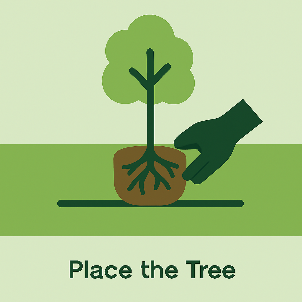 Placing a tree seedling into the prepared hole