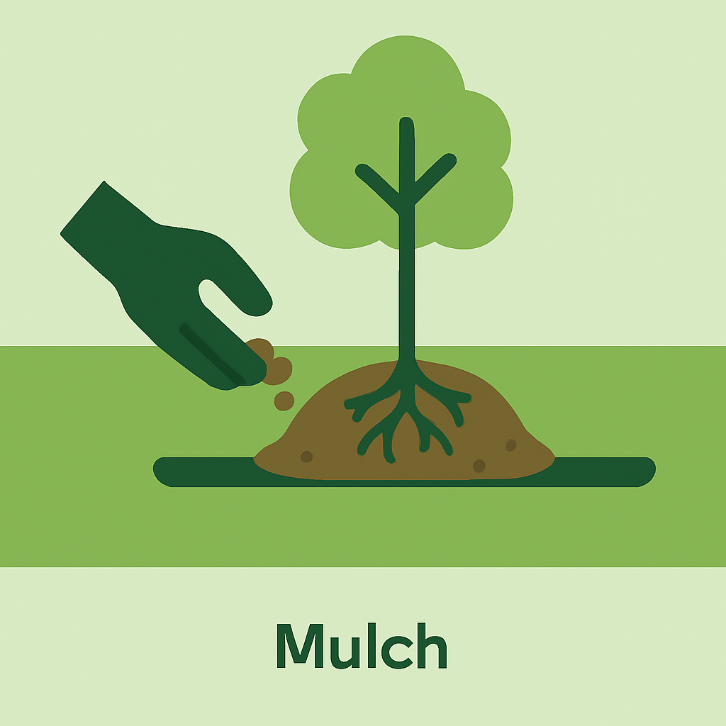 Applying mulch around the base of a tree